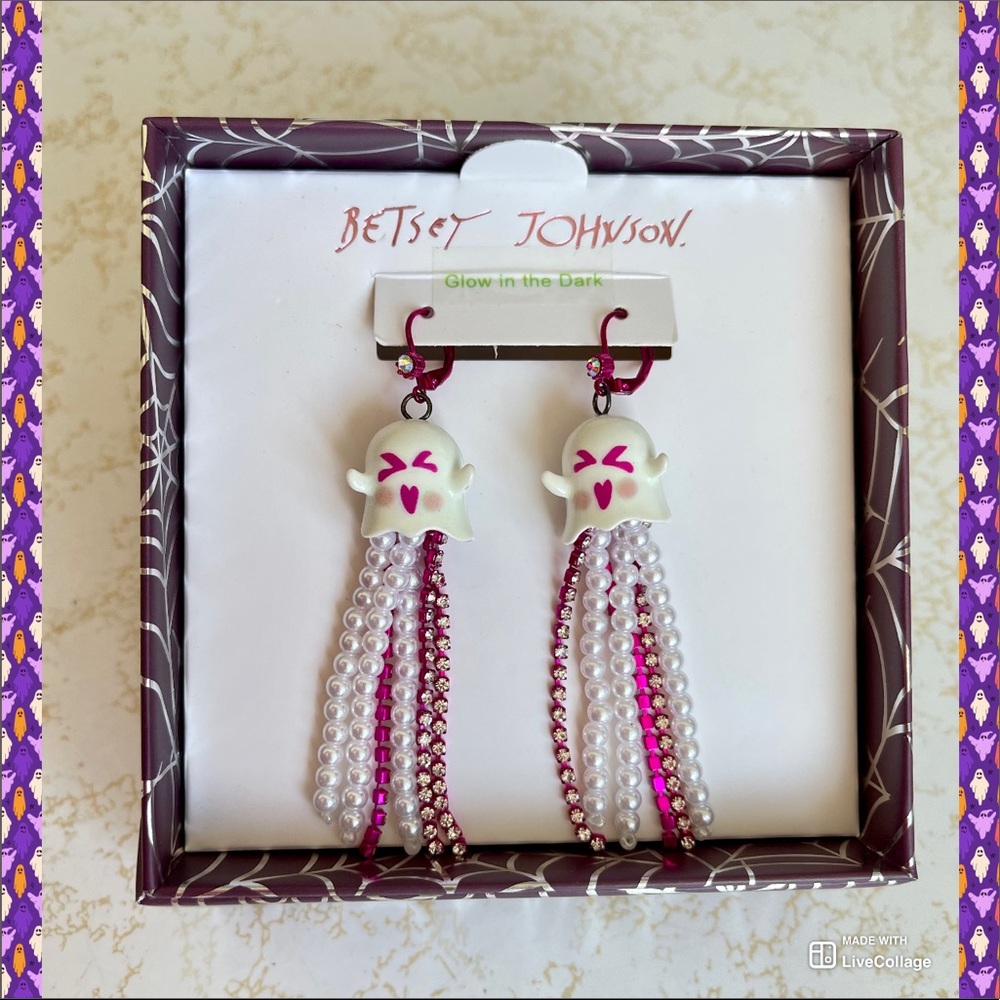 HALLOWEEN GHOST PEARL RHINESTONE FRINGE TASSEL EARRINGS BETSEY JOHNSON